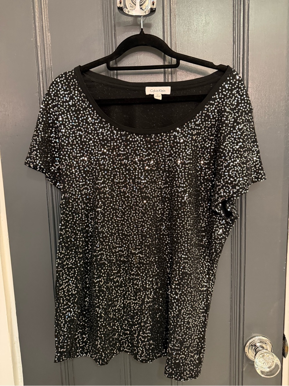 Calvin Klein Cotton Black Sequin Short Sleeve Top